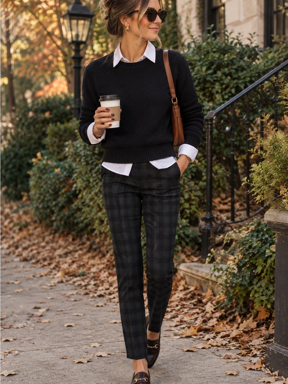 💕 Hilary Radley Black Plaid Slim Straight Pull On Trousers ✨